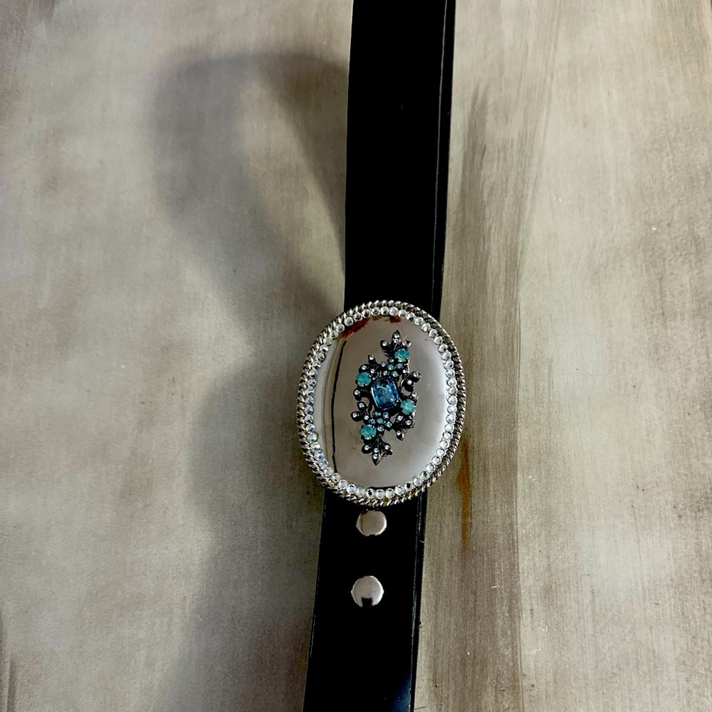 Silver Blue Rhinestone Belt Buckle